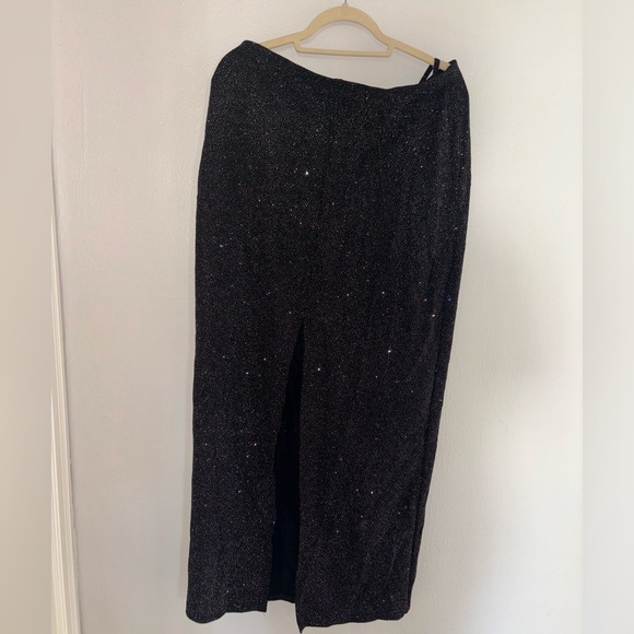 Black sparkle shimmer two piece maxi skirt crop top set - Picture 5 of 5